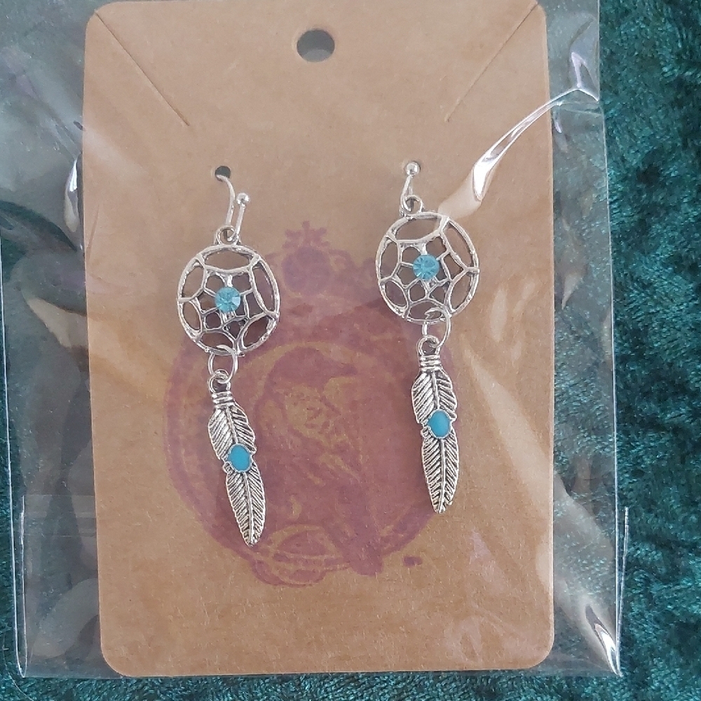 Silver and Turquoise Dreamcatcher Earrings